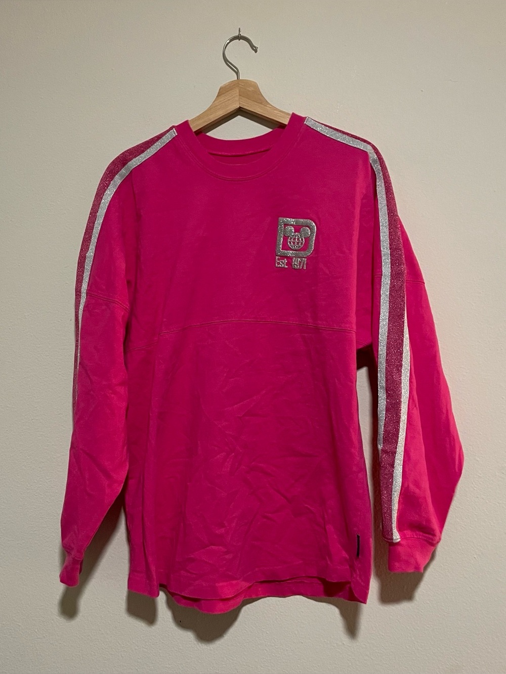 Walt Disney World Disney Parks Spirit Jersey Pink Silver Glitter, Size Medium